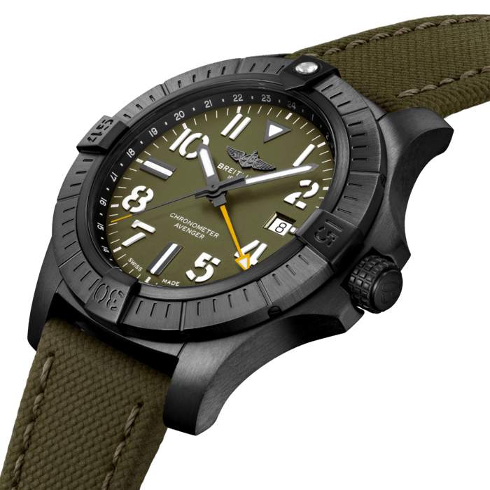 Breitling Avenger Automatic GMT 45 Night Mission Green Dial Green Nylon Strap Watch for Men - V323952A1L1X1