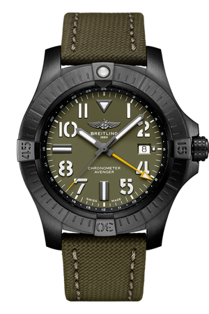 Breitling Avenger Automatic GMT 45 Night Mission Green Dial Green Nylon Strap Watch for Men - V323952A1L1X1