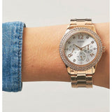 Guess Bedazzle Diamonds Silver Dial Rose Gold Steel Strap Watch For Women - W1097L3