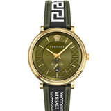 Versace V-Circle Quartz Green Dial Green Leather Strap Watch for Men - VEBQ01519