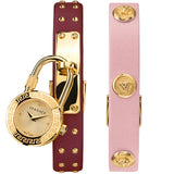 Versace Medusa Lock Icon Gold Dial Red Leather Strap Watch for Women - VEDW00319