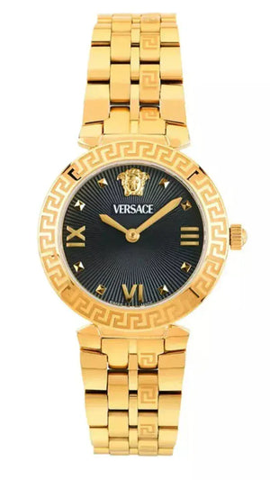 Versace Daphnis Quartz Black Dial Gold Steel Strap Watch for Women - VEOCA0524