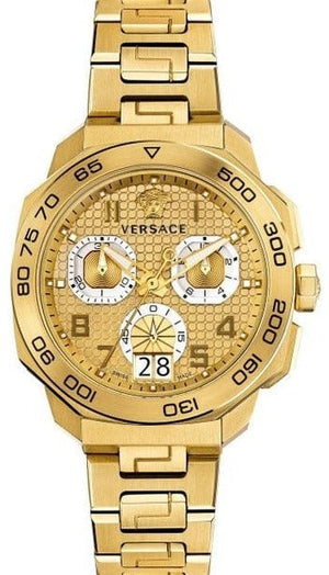 Versace Dylos Chronograph Gold Dial Gold Steel Strap Watch for Men - VQC040015