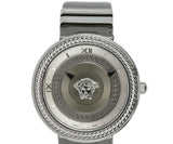 Versace V Metal Icon Silver Dial Silver & Grey Strap Watch for Women - VLC120016