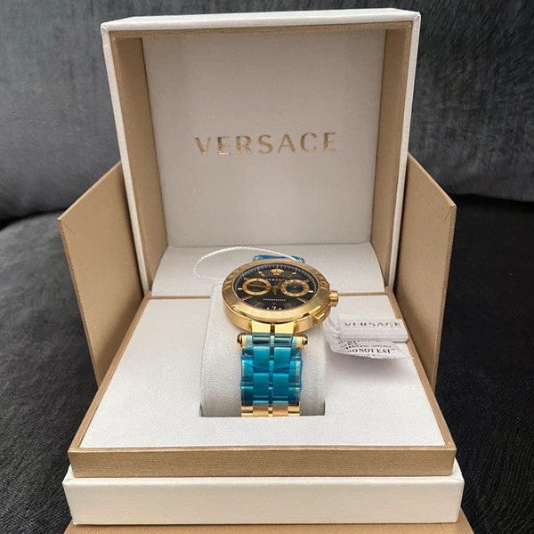 Versace Aion Chronograph Black Dial Gold Steel Strap Watch For Men - VE1D01721
