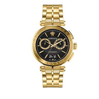 Versace Aion Chronograph Black Dial Gold Steel Strap Watch For Men - VE1D01721