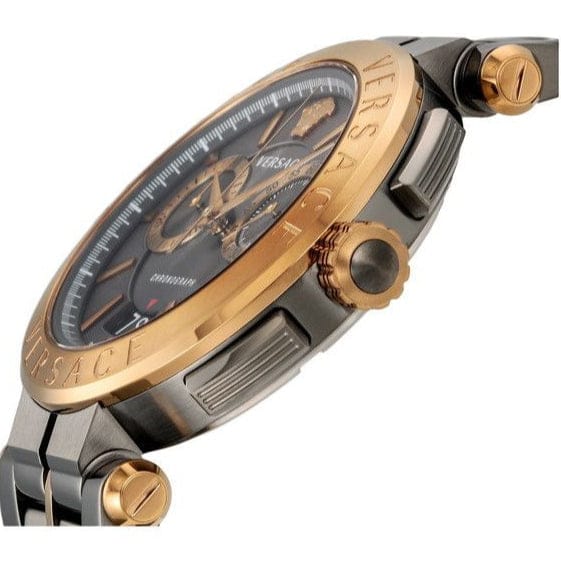Versace Aion Chronograph Black Dial Grey Steel Strap Watch for Men  - VBR050017