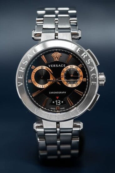 Versace Aion Chronograph Black Dial Silver Steel Strap Watch For Men - VE1D01019