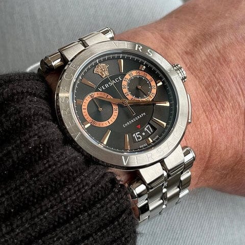 Versace Aion Chronograph Black Dial Silver Steel Strap Watch For Men - VE1D01019