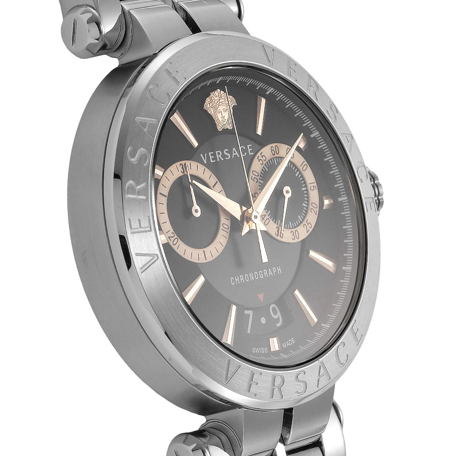 Versace Aion Chronograph Black Dial Silver Steel Strap Watch For Men - VE1D01019