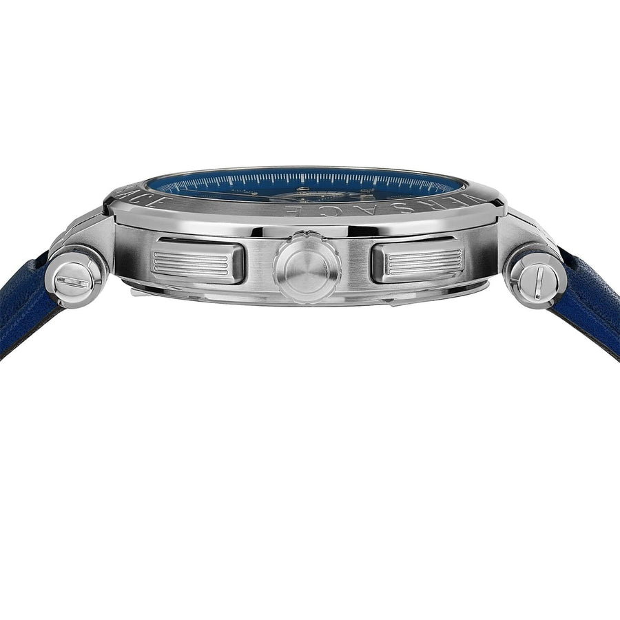 Versace Aion Chronograph Blue Dial Blue Leather Strap Watch for Men - VE1D01220