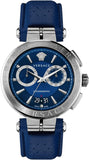 Versace Aion Chronograph Blue Dial Blue Leather Strap Watch for Men - VE1D01220