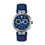 Versace Aion Chronograph Blue Dial Blue Leather Strap Watch for Men - VE1D01220