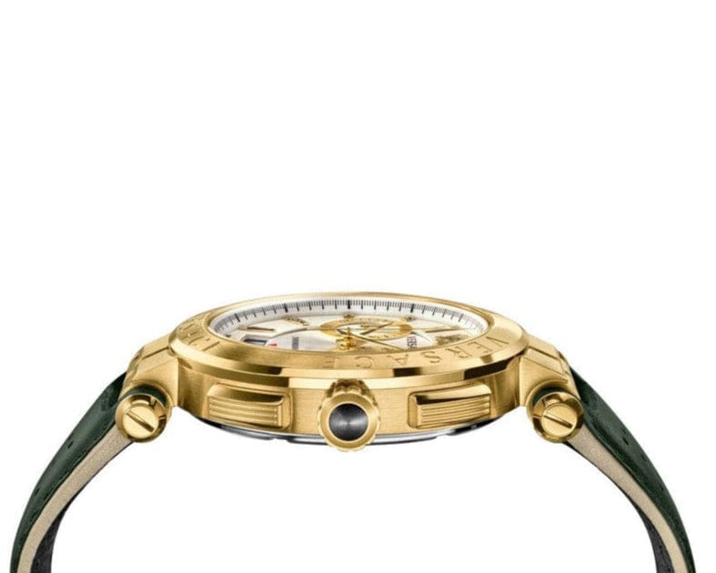Versace Aion Chronograph White Dial Green Leather Strap Watch for Men - VBR020017