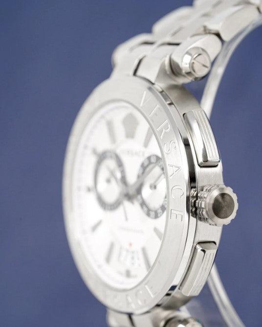 Versace Aion Chronograph White Dial Silver Steel Strap Watch for Men - VBR040017