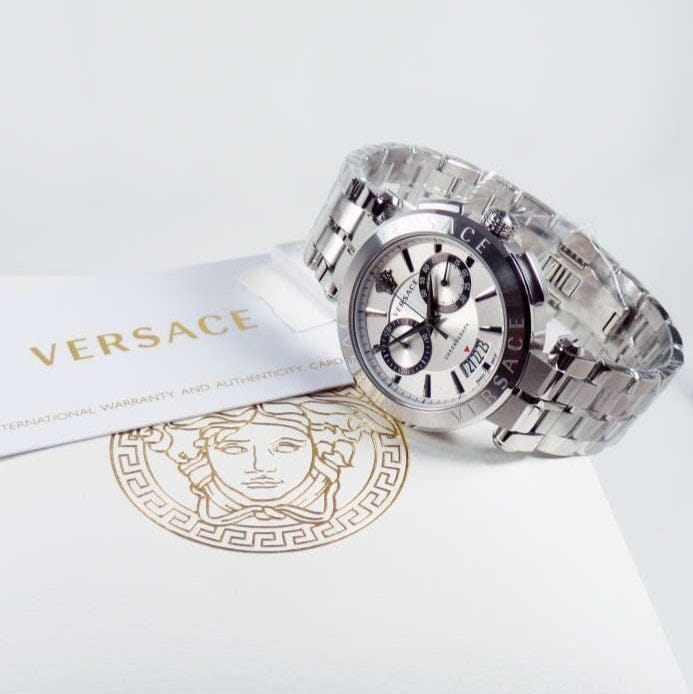 Versace Aion Chronograph White Dial Silver Steel Strap Watch for Men - VBR040017