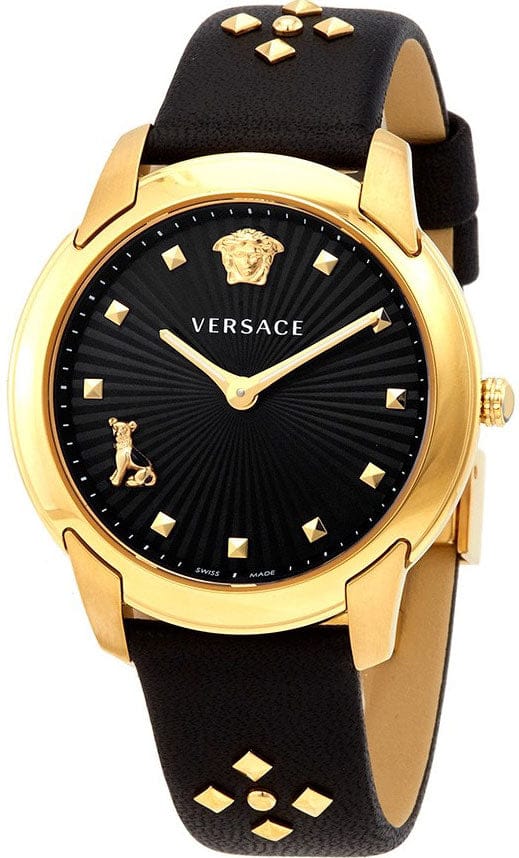 Versace Audrey Quartz Black Dial Black Leather Strap Watch for Women - VELR00319