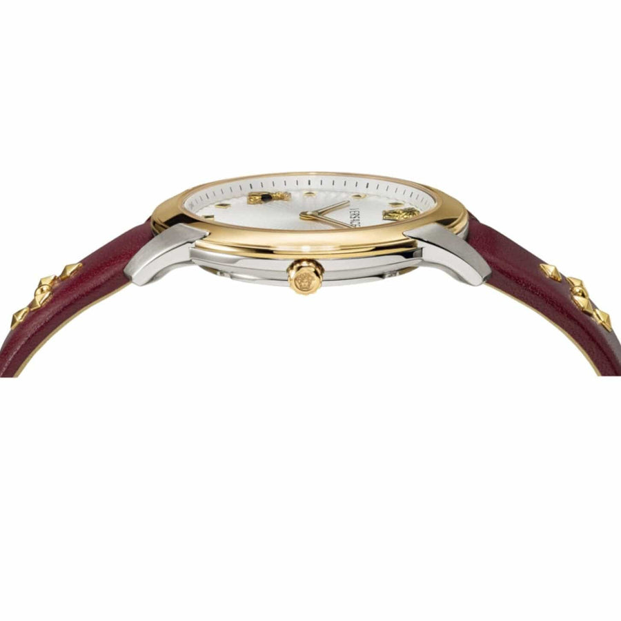 Versace Audrey Quartz Silver Dial Red Leather Strap Watch for Women - VELR00219
