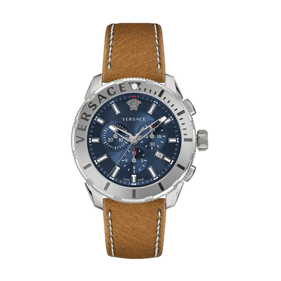 Versace Casual Chronograph Blue Dial Brown Leather Strap Watch for Men - VERG002-18