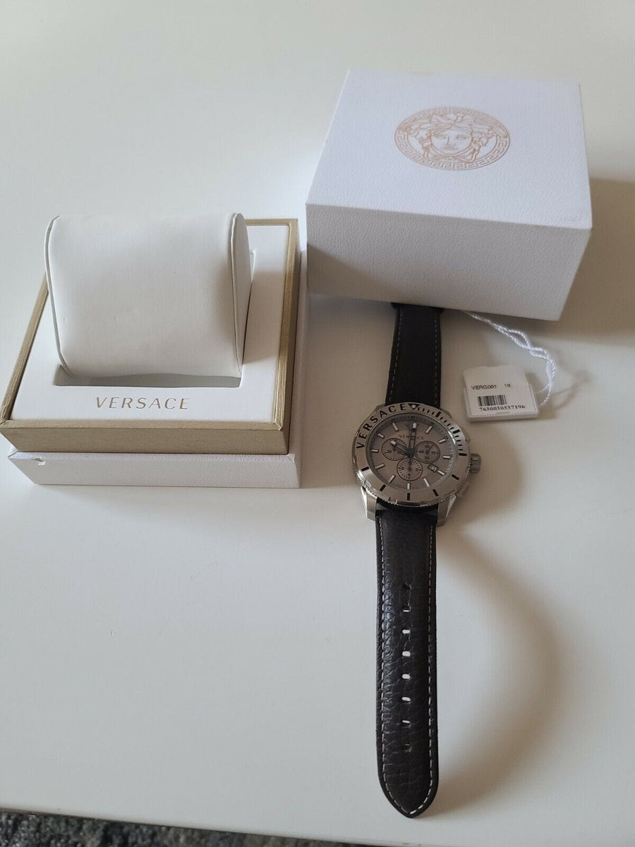 Versace Casual Chronograph Grey Dial Brown Leather Strap Watch for Men - VERG001-18