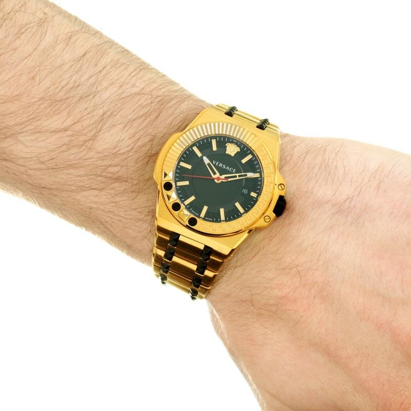 Versace Chain Reaction Quartz Black Dial Two Tone Steel Strap Watch for Men - VEDY00619