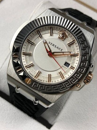 Versace Chain Reaction Quartz White Dial Black Rubber Strap Watch for Men - VEDY00219