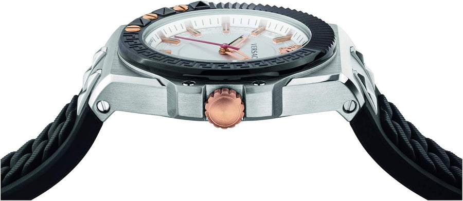 Versace Chain Reaction Quartz White Dial Black Rubber Strap Watch for Men - VEDY00219