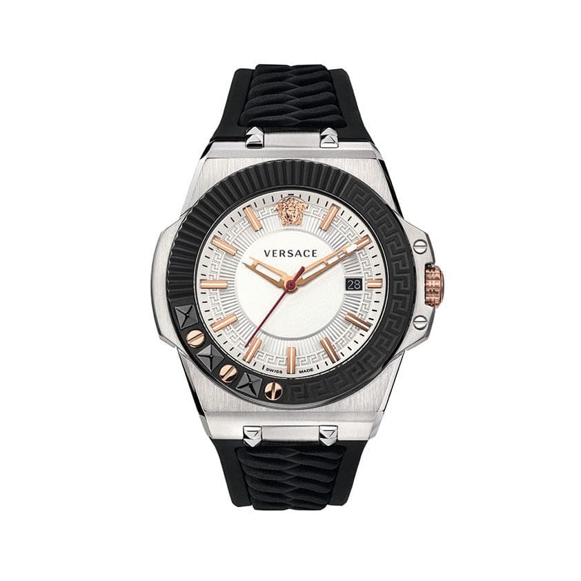 Versace Chain Reaction Quartz White Dial Black Rubber Strap Watch for Men - VEDY00219