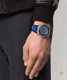 Versace Chain Reaction Quartz Blue Dial Blue & Black Leather Strap Watch for Men - VEDY00119