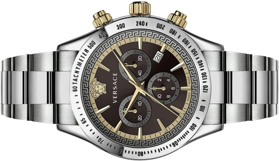 Versace Classic Chronograph Quartz Black Dial Silver Steel Strap Watch For Men - VEV700419