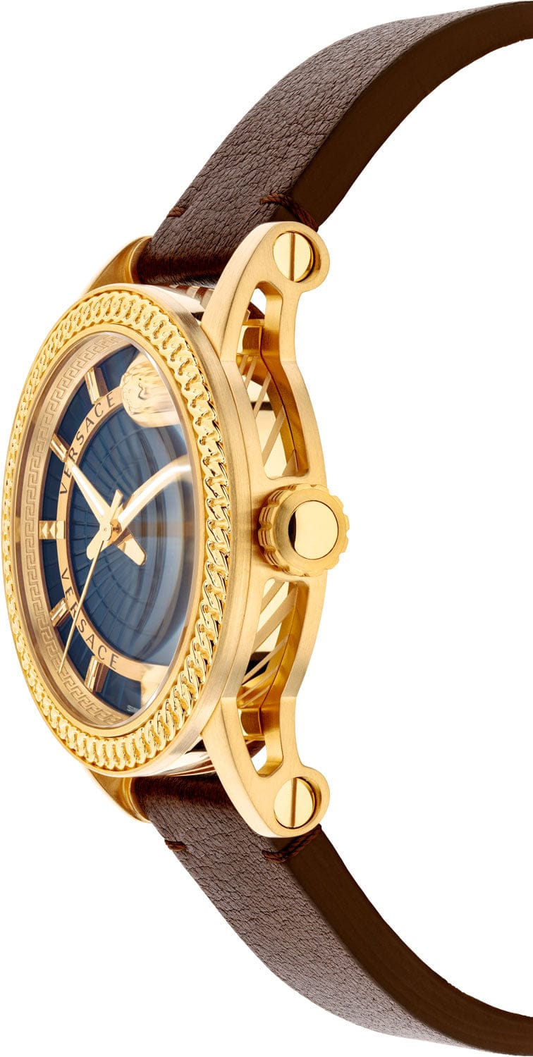 Versace Code Quartz Blue Dial Brown Leather Strap Watch For Men - VEPO00220