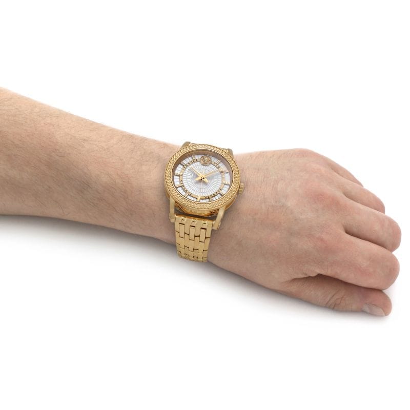 Versace Code Quartz Silver Dial Gold Steel Strap Watch For Men - VEPO00420