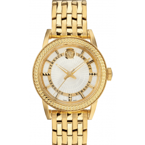 Versace Code Quartz Silver Dial Gold Steel Strap Watch For Men - VEPO00420
