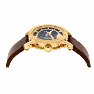 Versace Code Quartz Blue Dial Brown Leather Strap Watch For Men - VEPO00220
