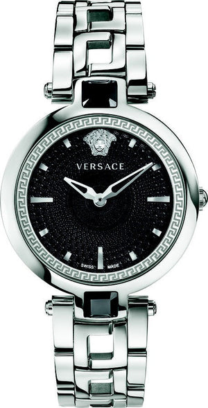 Versace Crystal Gleam Guilloche  Black Dial Silver Steel Strap Watch for Women - VAN030016