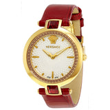 Versace Crystal Gleam White Dial Red Leather Strap Watch For Women - VAN040016