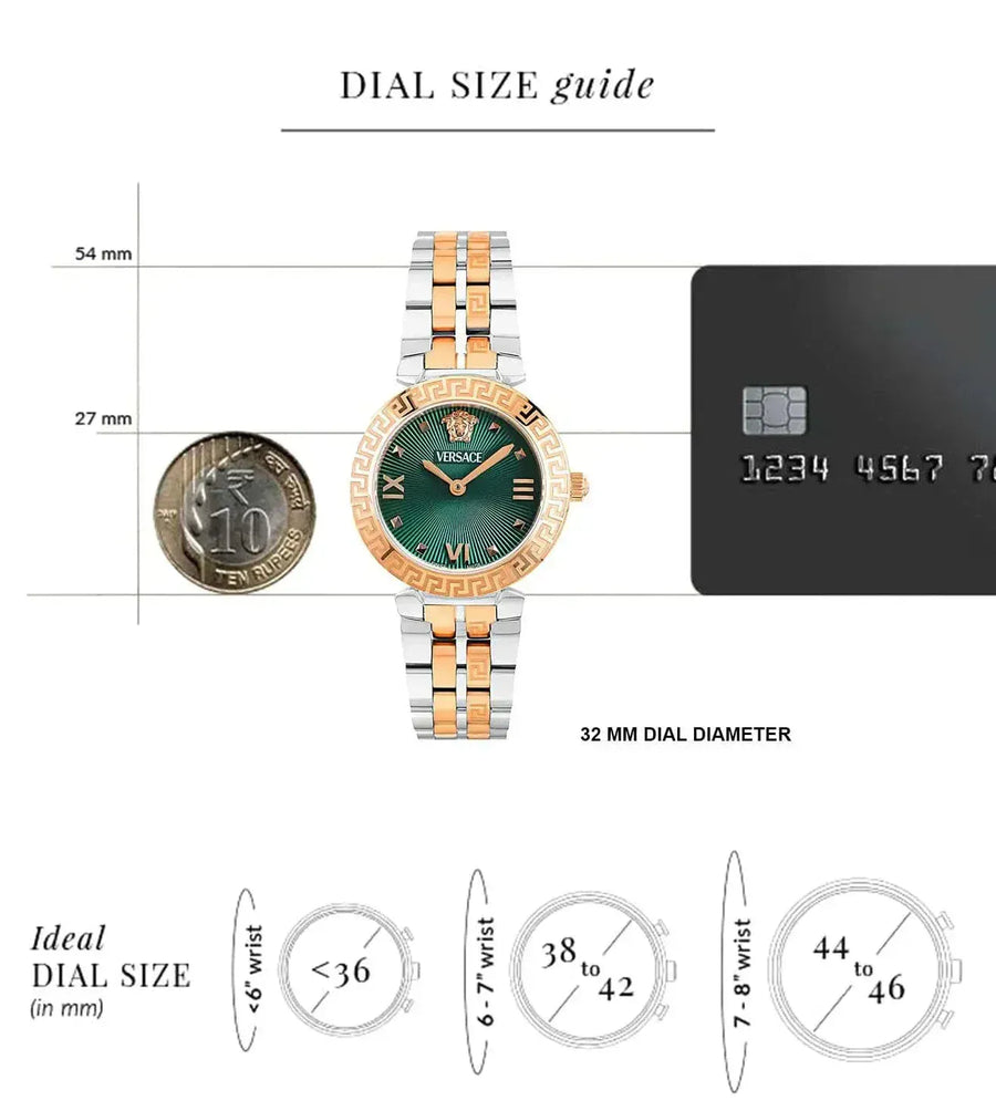 Versace Daphnis Analog Green Dial Two Tone Steel Strap Watch for Women - VEOCA0224