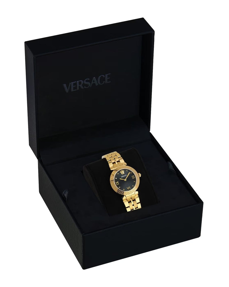 Versace Daphnis Quartz Black Dial Gold Steel Strap Watch for Women - VEOCA0524