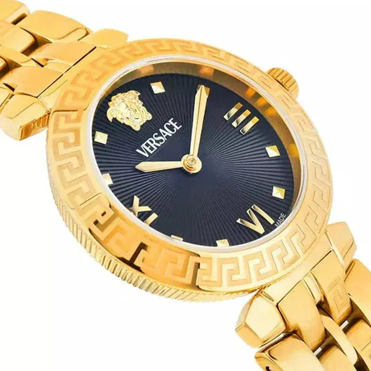 Versace Daphnis Quartz Black Dial Gold Steel Strap Watch for Women - VEOCA0524