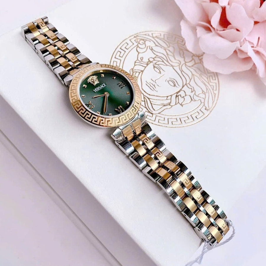 Versace Daphnis Quartz Green Dial Two Tone Steel Strap Watch for Women - VEOCA0424
