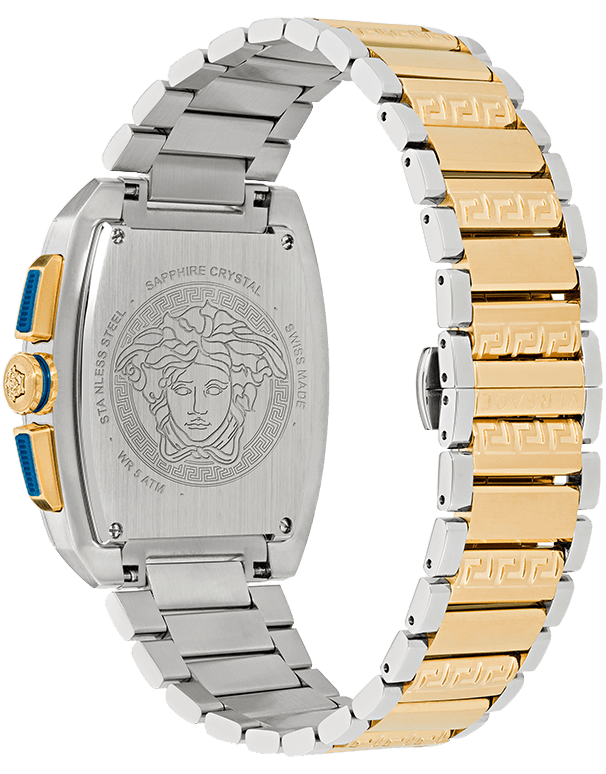 Versace Dominus Chronograph Blue Dial Two Tone Steel Strap Watch For Men - VE6H00723