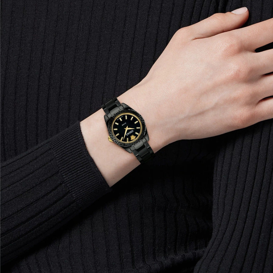 Versace DV One Mini Black Dial Black Steel Strap Watch for Women - VE9F00124
