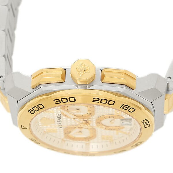 Versace Dylos Chronograph Silver Dial Two Tone Steel Strap Watch for Men - VQC030015