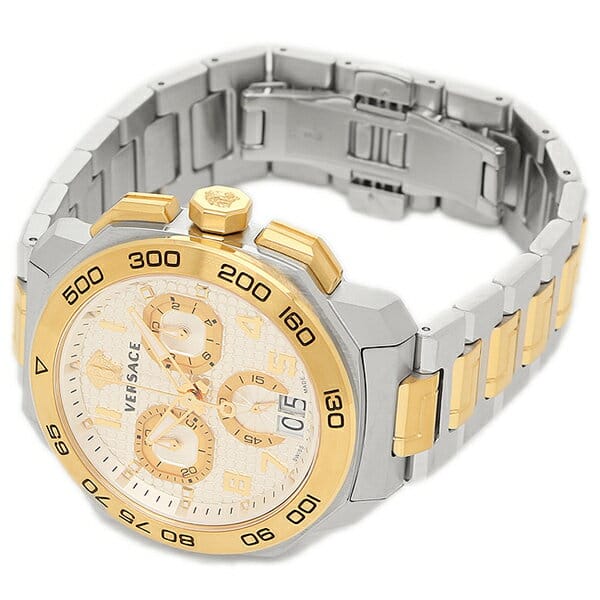 Versace Dylos Chronograph Silver Dial Two Tone Steel Strap Watch for Men - VQC030015