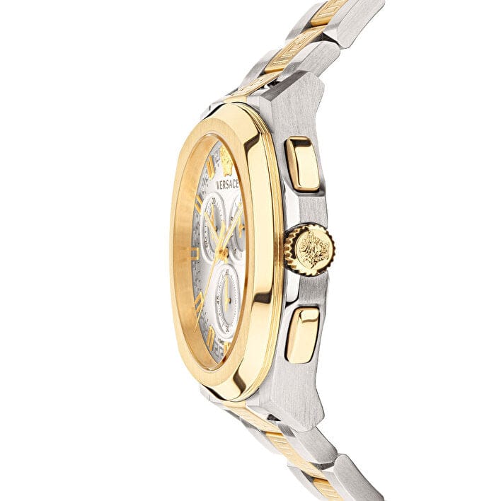 Versace Dylos Chronograph Silver Dial Two Tone Steel Strap Watch for Men - VQC030015