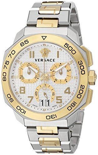 Versace Dylos Chronograph Silver Dial Two Tone Steel Strap Watch for Men - VQC030015