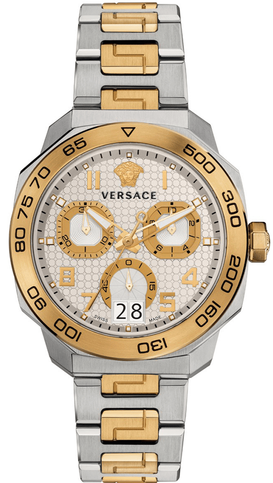 Versace Dylos Chronograph Silver Dial Two Tone Steel Strap Watch for Men - VQC030015