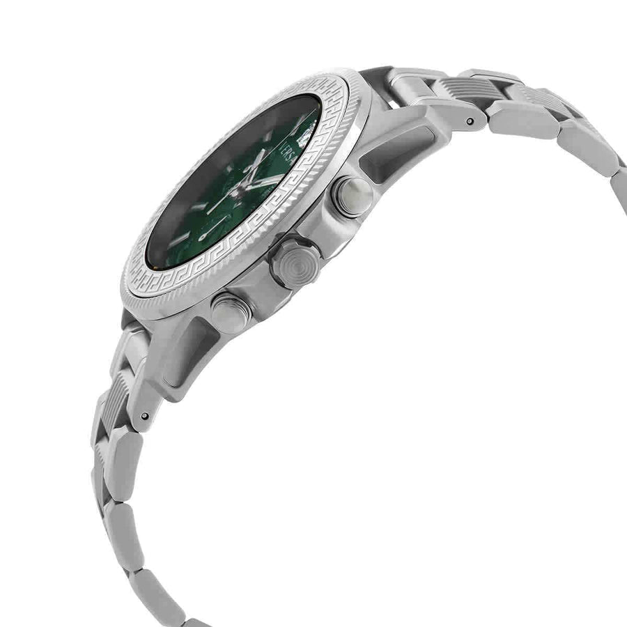 Versace Greca Action Chronograph Quartz Green Dial Silver Steel Strap Watch for Men - VE3J00422