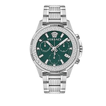 Versace Greca Action Chronograph Quartz Green Dial Silver Steel Strap Watch for Men - VE3J00422