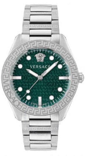 Versace Greca Action Chronograph Quartz Green Dial Silver Steel Strap Watch for Men - VE3J00422